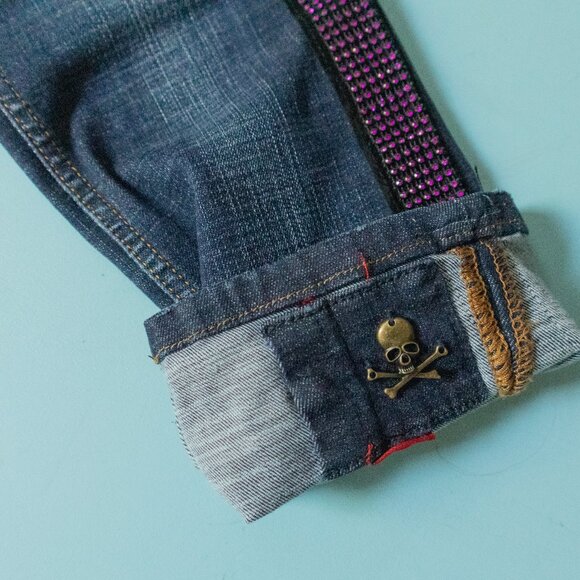 Smugglers Moon Rhinestone Distressed Slim Straight Jeans Size 30x32 - Picture 9 of 10